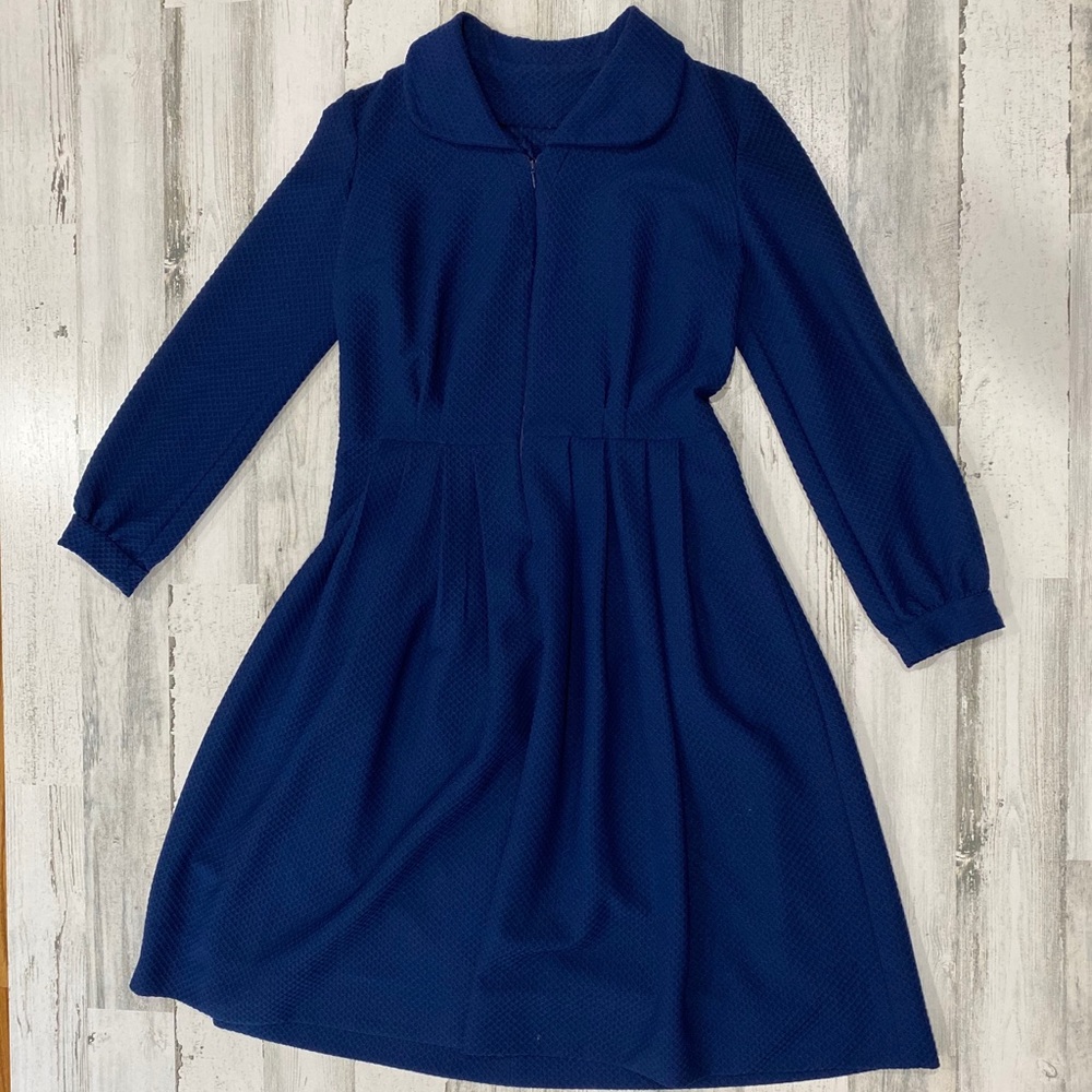 Vintage 60s 70s Mod Peter Pan Collar MIDI Dress